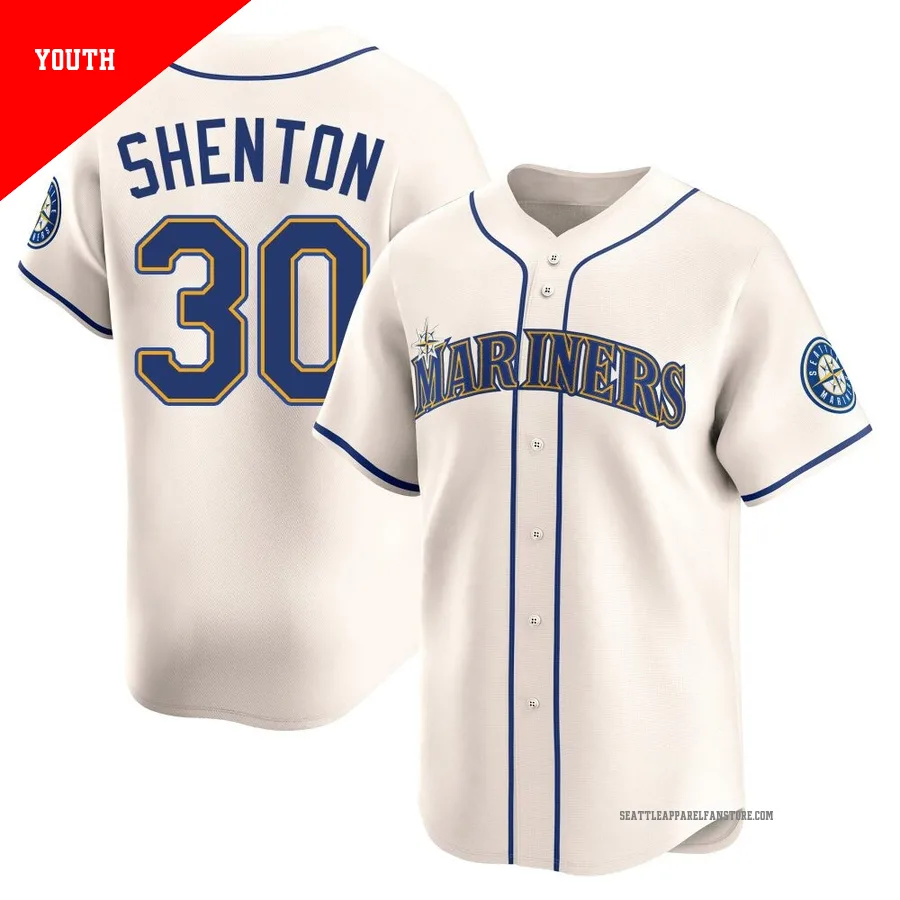 Youth Seattle Mariners ＃30 Austin Shenton Cream Limited Alternate Jersey