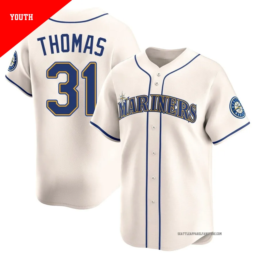 Youth Seattle Mariners ＃31 Rhylan Thomas Cream Limited Alternate Jersey