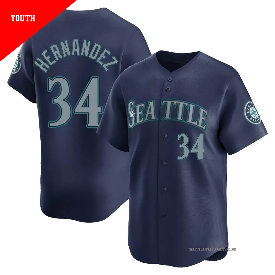 Youth Seattle Mariners ＃34 Felix Hernandez Navy Limited Road Jersey