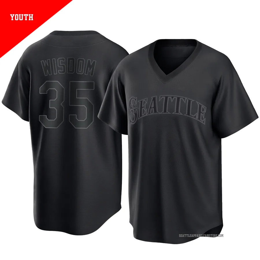 Youth Seattle Mariners ＃35 Patrick Wisdom Black Replica Pitch Fashion Jersey
