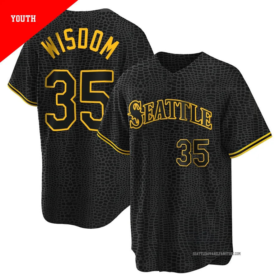 Youth Seattle Mariners ＃35 Patrick Wisdom Black Replica Snake Skin City Jersey
