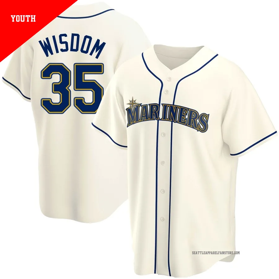 Youth Seattle Mariners ＃35 Patrick Wisdom Cream Replica Alternate Jersey