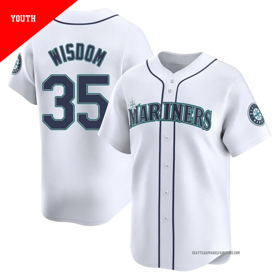 Youth Seattle Mariners ＃35 Patrick Wisdom White Limited Home Jersey