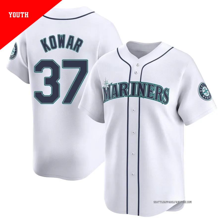 Youth Seattle Mariners ＃37 Jackson Kowar White Limited Home Jersey