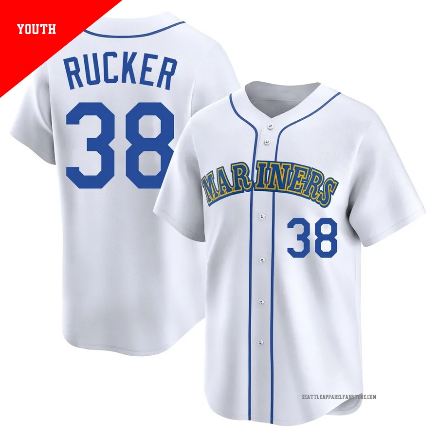 Youth Seattle Mariners ＃38 Michael Rucker White Limited Throwback Cooperstown Collection Jersey