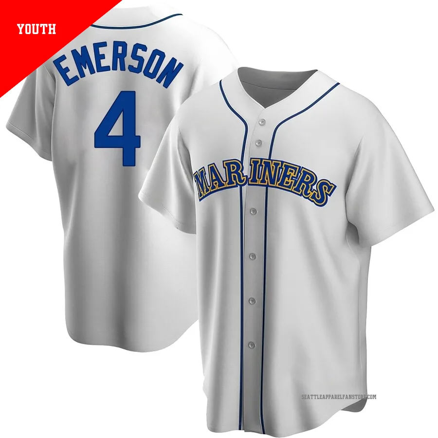 Youth Seattle Mariners ＃4 Colt Emerson White Replica Home