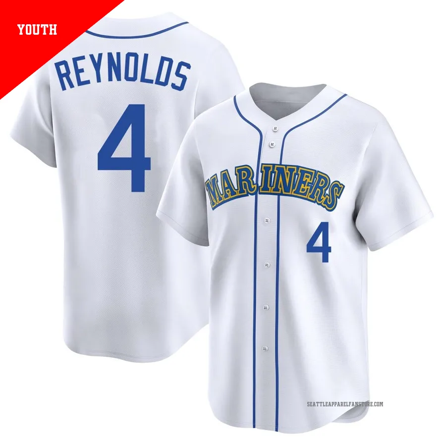 Youth Seattle Mariners ＃4 Harold Reynolds White Limited Throwback Cooperstown Collection Jersey