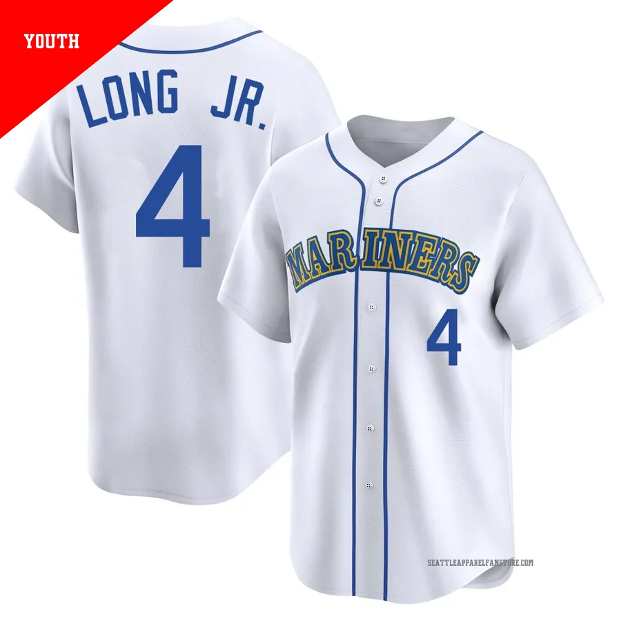 Youth Seattle Mariners ＃4 Shed Long Jr. White Limited Throwback Cooperstown Collection Jersey