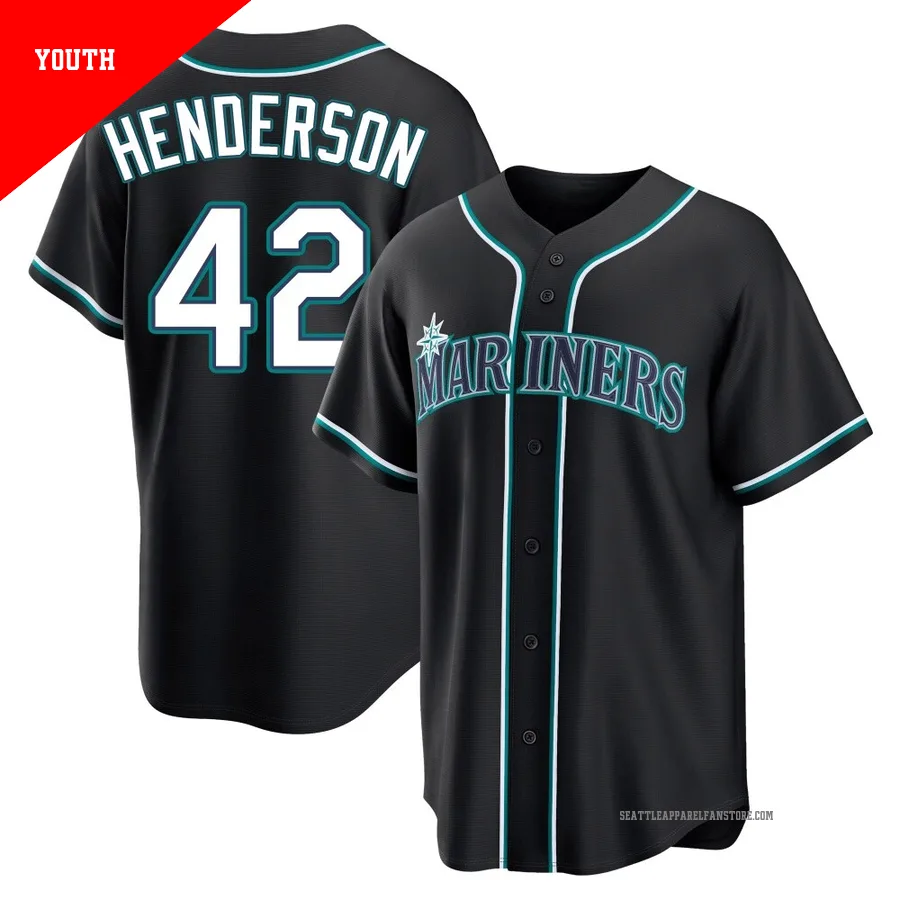 Youth Seattle Mariners ＃42 Dave Henderson Black Replica Fashion Out Jersey