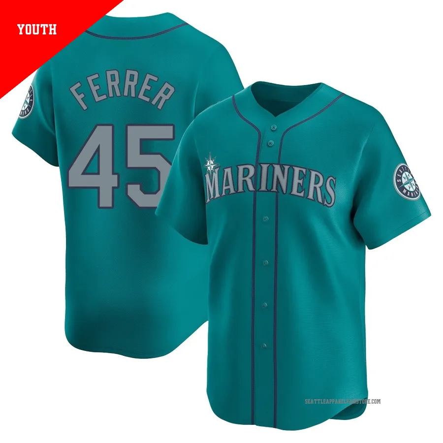 Youth Seattle Mariners ＃45 Jose Ferrer Aqua Limited Alternate Jersey