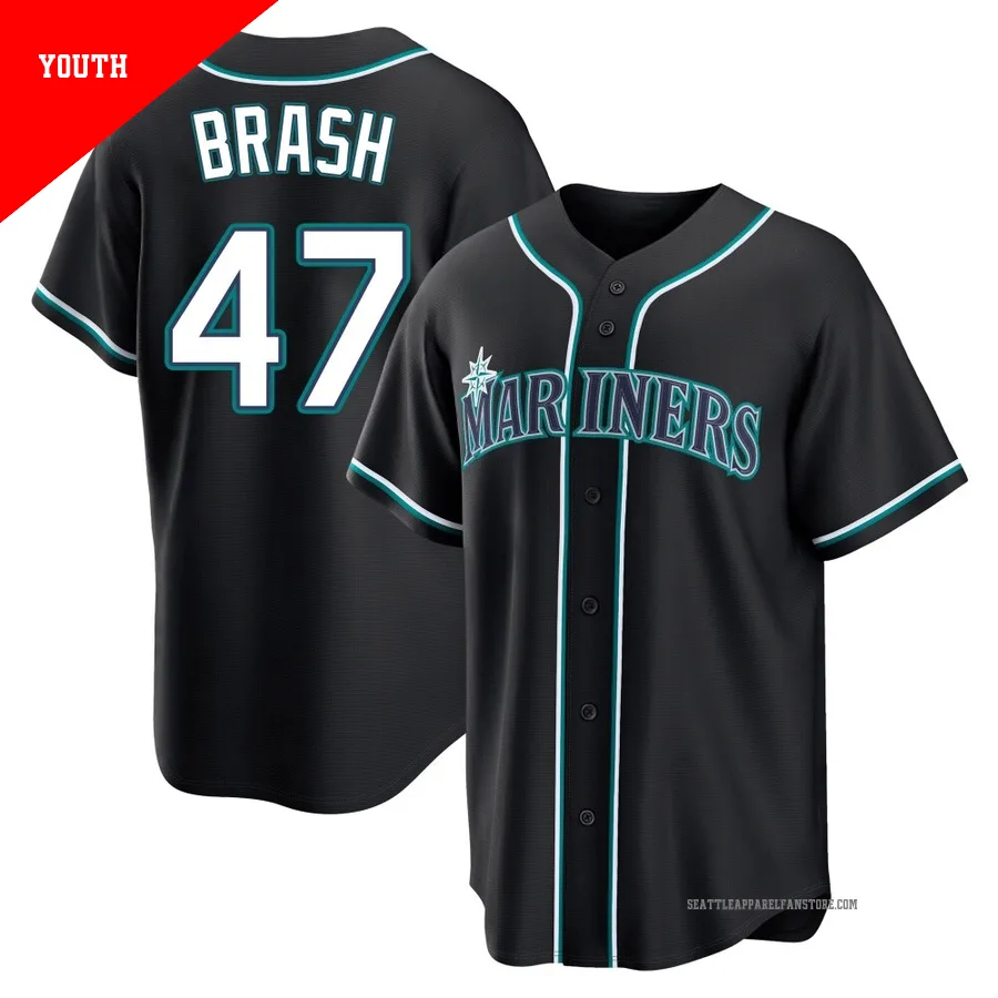 Youth Seattle Mariners ＃47 Matt Brash Black Replica Fashion Out Jersey