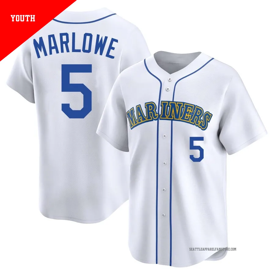 Youth Seattle Mariners ＃5 Cade Marlowe White Limited Throwback Cooperstown Collection Jersey