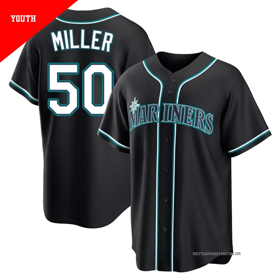Youth Seattle Mariners ＃50 Bryce Miller Black Replica Fashion Out Jersey