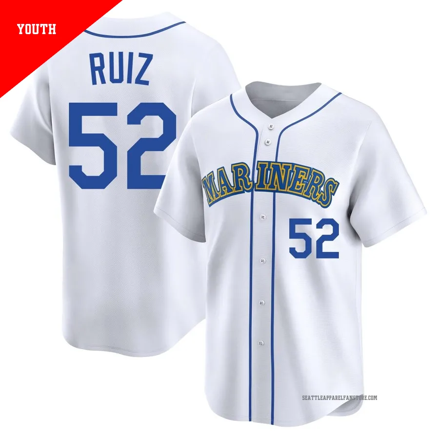 Youth Seattle Mariners ＃52 Carlos Ruiz White Limited Throwback Cooperstown Collection Jersey