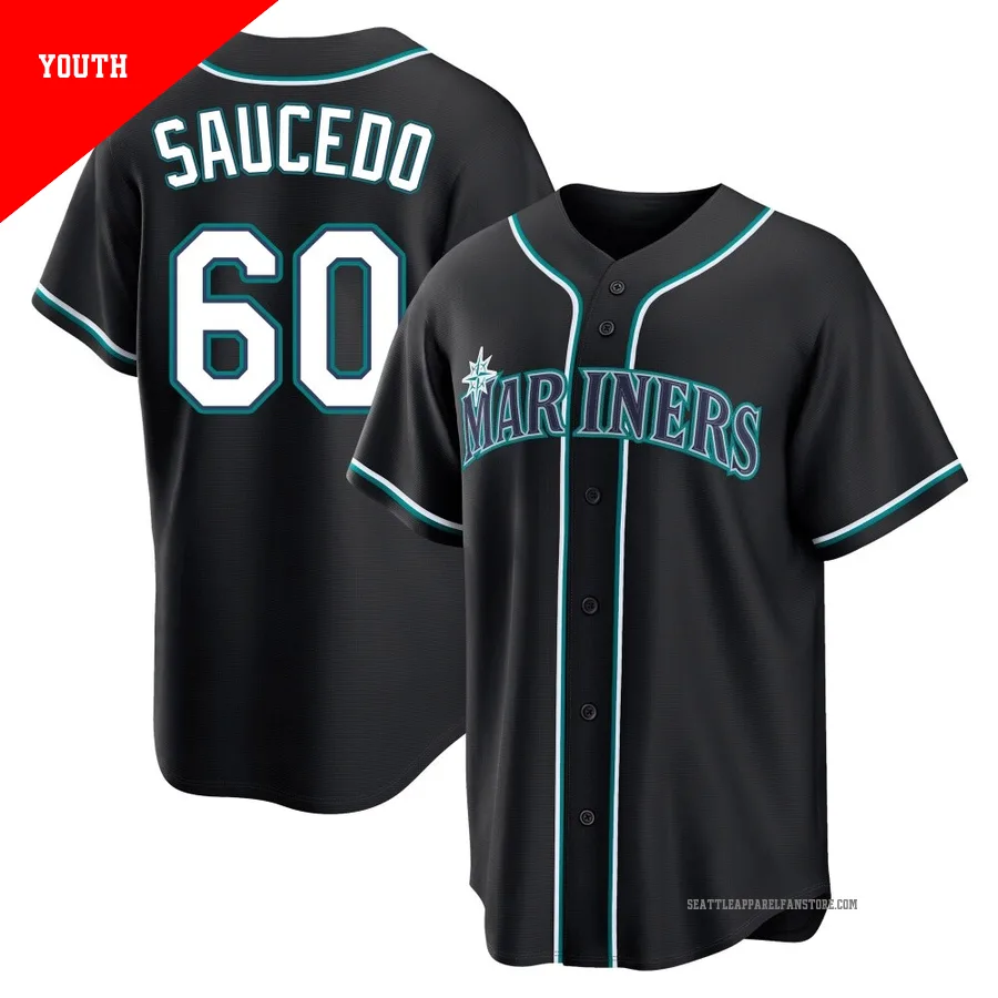 Youth Seattle Mariners ＃60 Tayler Saucedo Black Replica Fashion Out Jersey