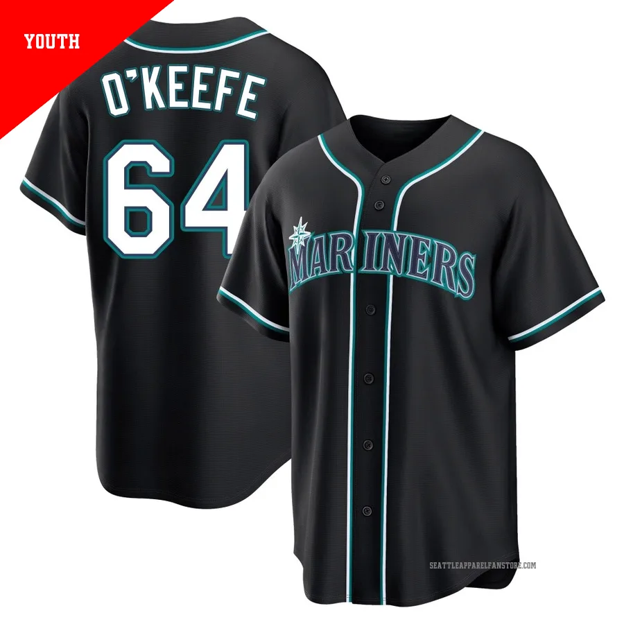 Youth Seattle Mariners ＃64 Brian O'Keefe Black Replica Fashion Out Jersey