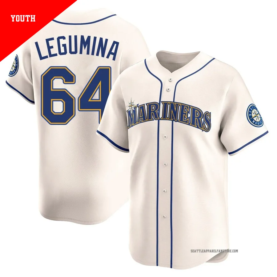 Youth Seattle Mariners ＃64 Casey Legumina Cream Limited Alternate Jersey