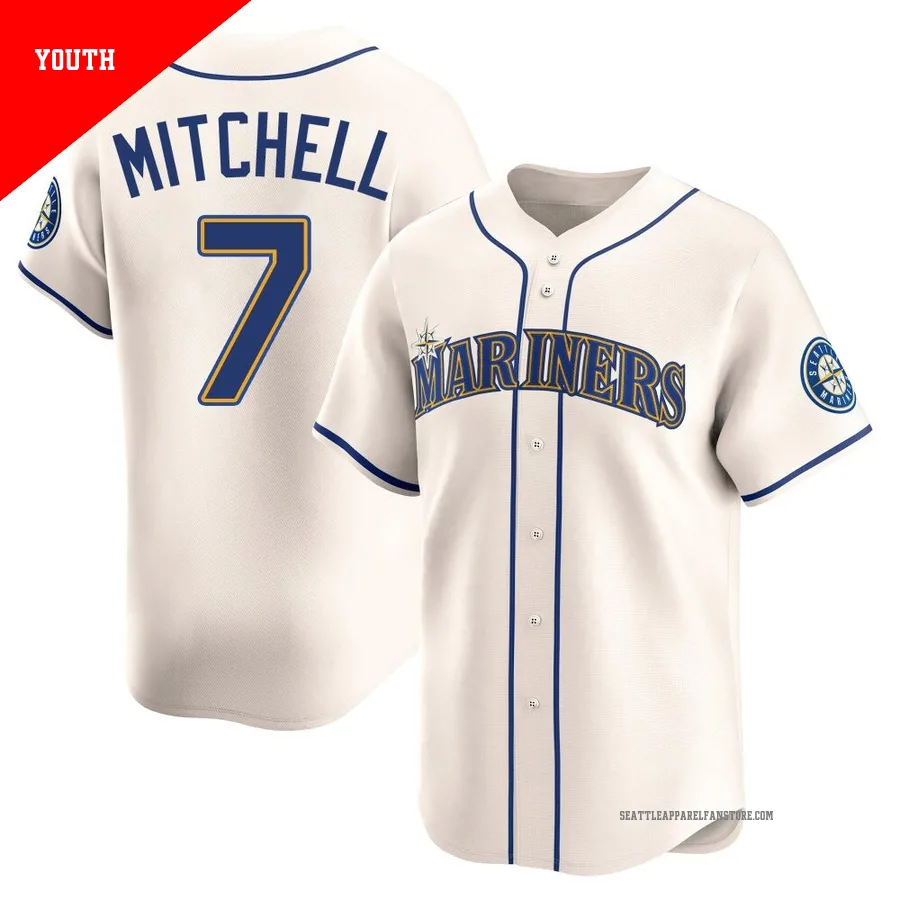 Youth Seattle Mariners ＃7 Kevin Mitchell Cream Limited Alternate Jersey