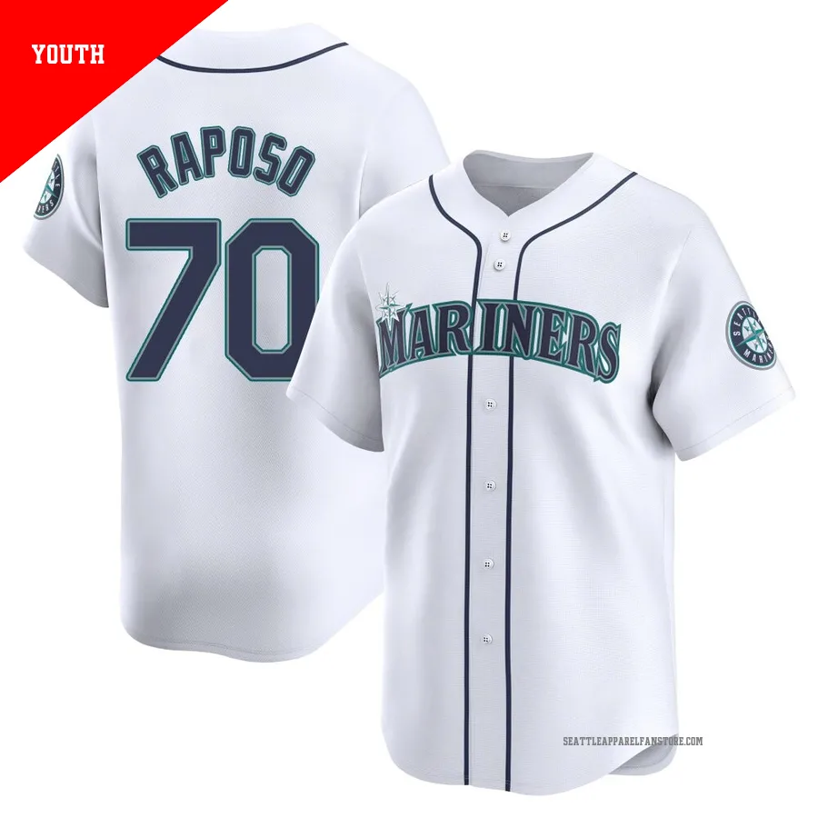 Youth Seattle Mariners ＃70 Nicholas Raposo White Limited Home Jersey