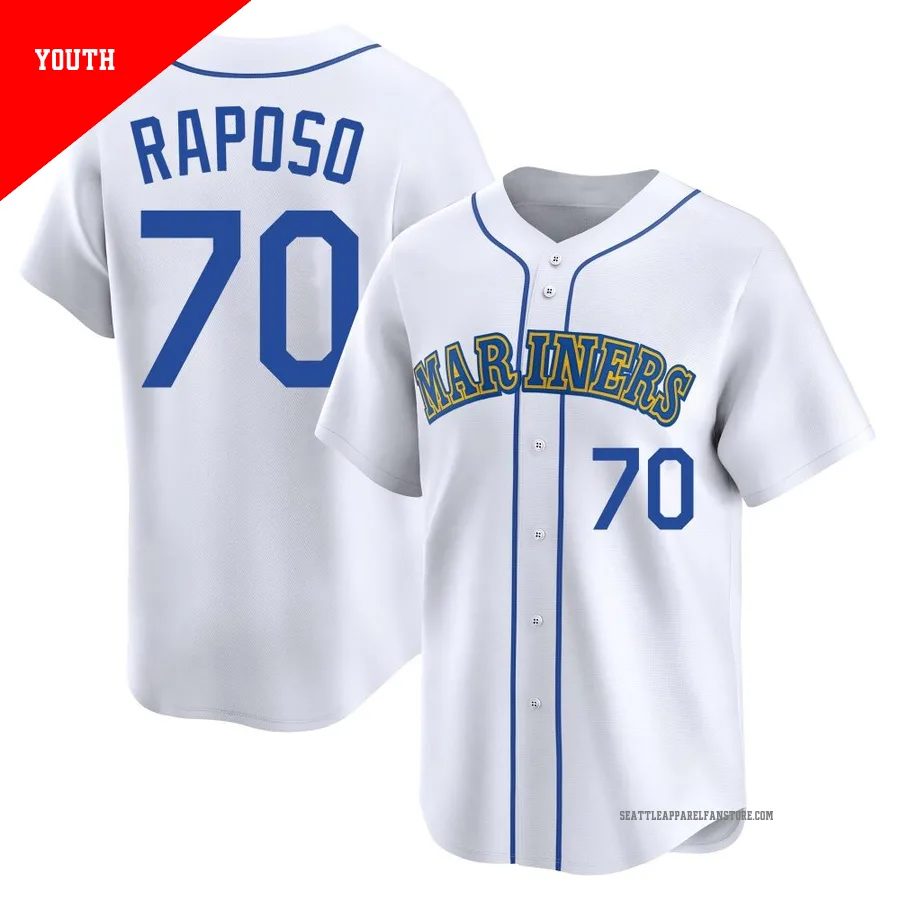 Youth Seattle Mariners ＃70 Nicholas Raposo White Limited Throwback Cooperstown Collection Jersey