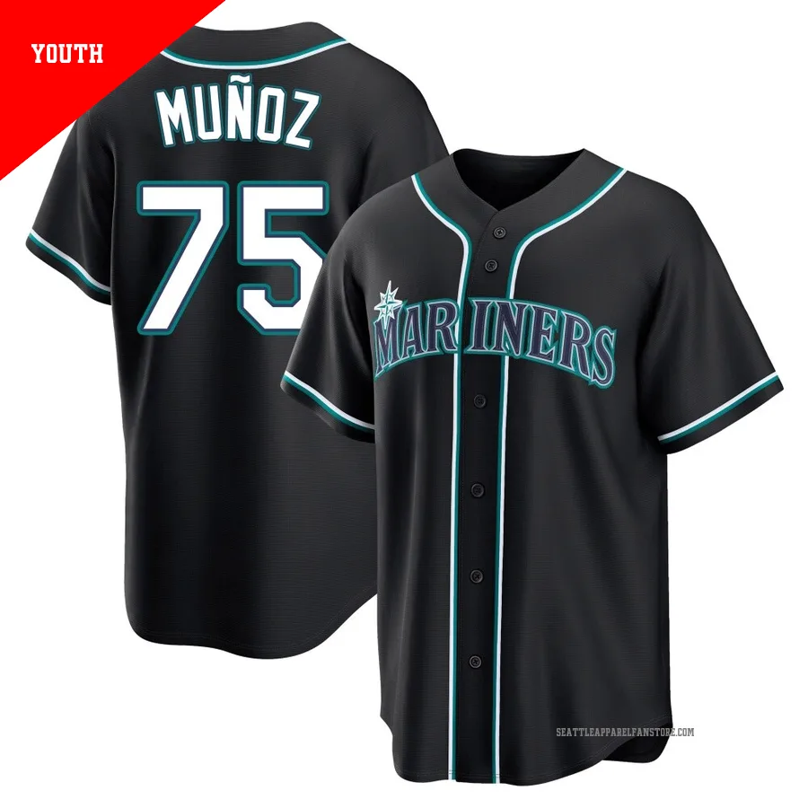 Youth Seattle Mariners ＃75 Andres Munoz Black Replica Fashion Out Jersey