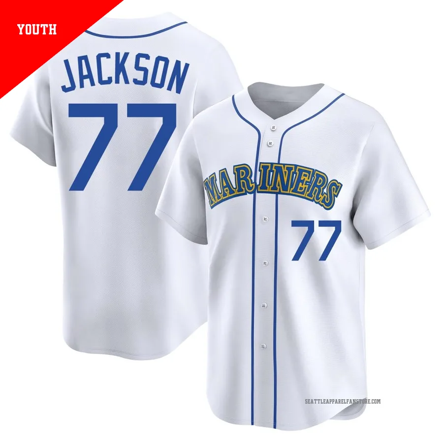 Youth Seattle Mariners ＃77 Luke Jackson White Limited Throwback Cooperstown Collection Jersey