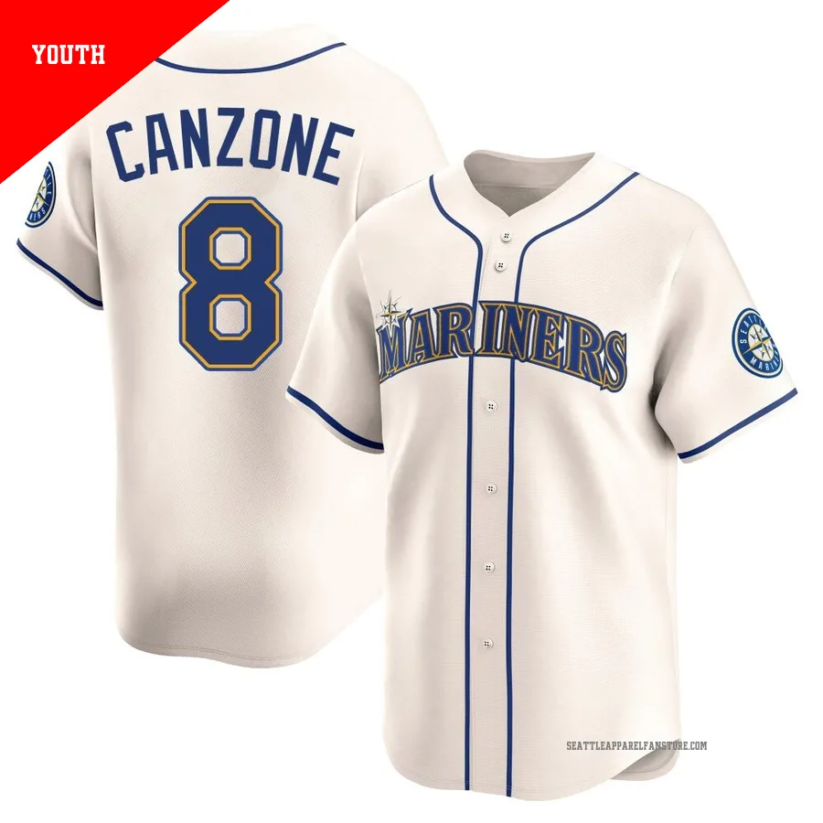 Youth Seattle Mariners ＃8 Dominic Canzone Cream Limited Alternate Jersey