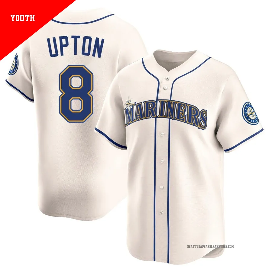 Youth Seattle Mariners ＃8 Justin Upton Cream Limited Alternate Jersey