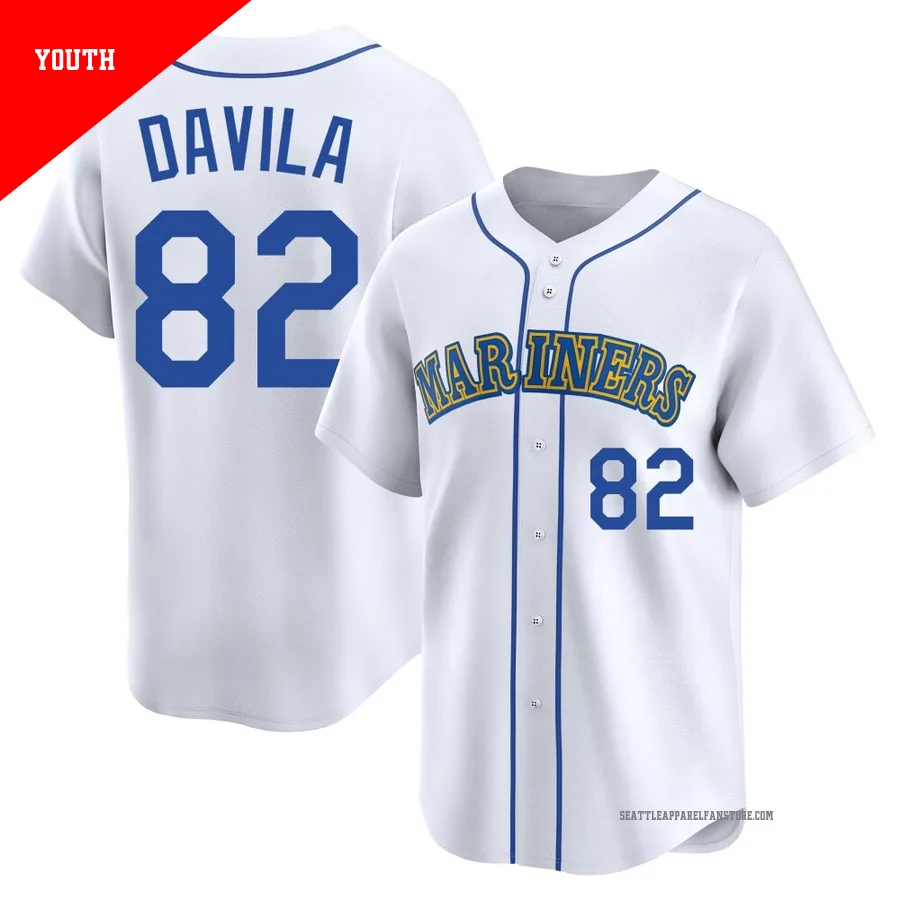 Youth Seattle Mariners ＃82 Nick Davila White Limited Throwback Cooperstown Collection Jersey