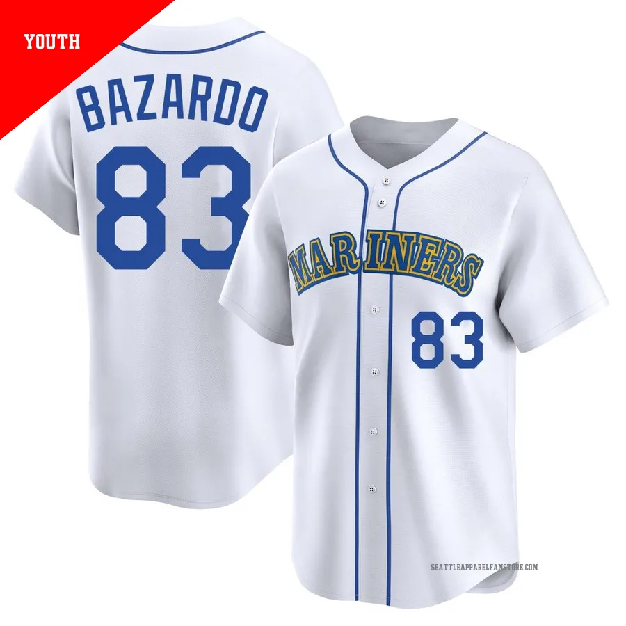 Youth Seattle Mariners ＃83 Eduard Bazardo White Limited Throwback Cooperstown Collection Jersey