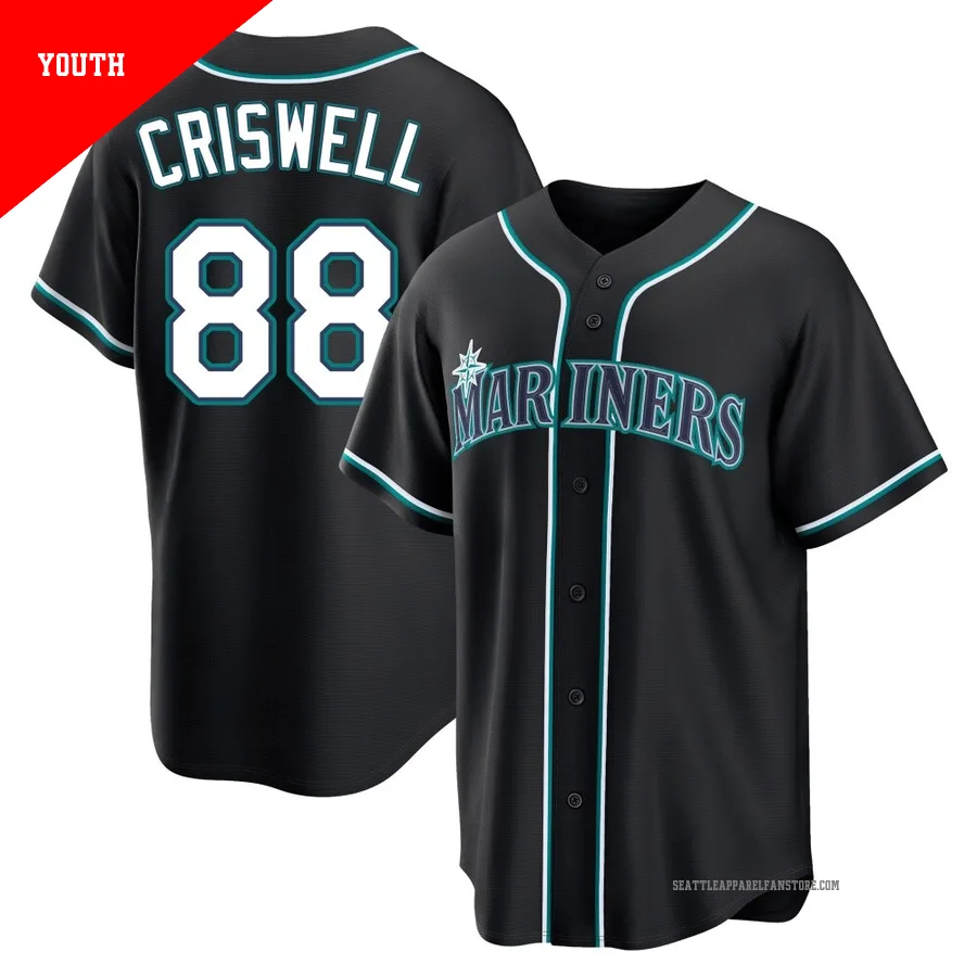 Youth Seattle Mariners ＃88 Cooper Criswell Black Replica Fashion Out Jersey