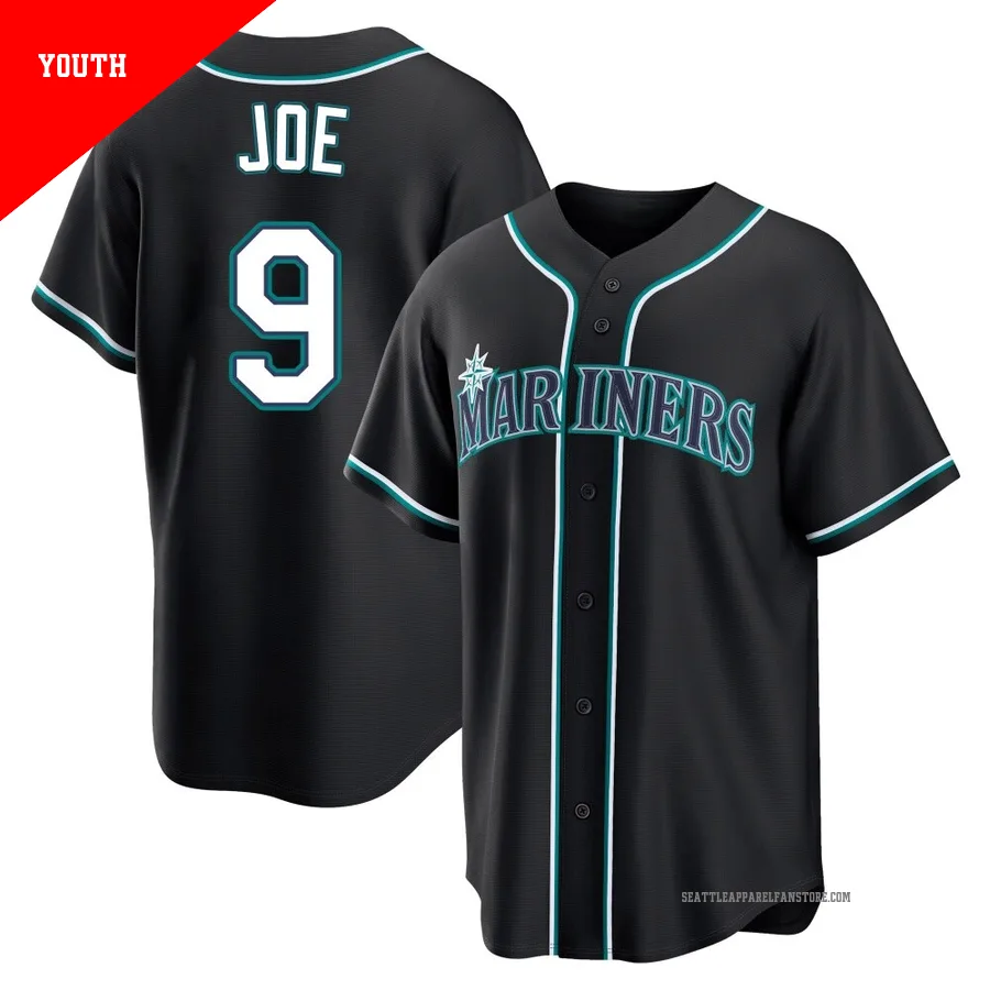 Youth Seattle Mariners ＃9 Connor Joe Black Replica Fashion Out Jersey