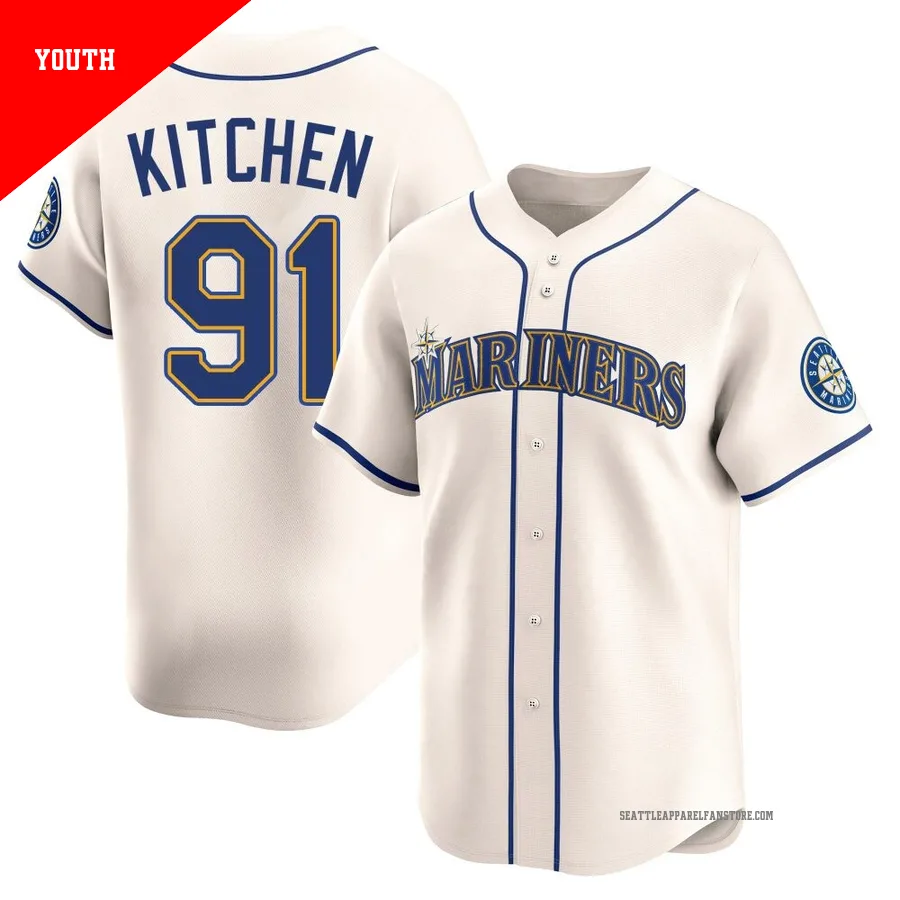 Youth Seattle Mariners ＃91 Austin Kitchen Cream Limited Alternate Jersey