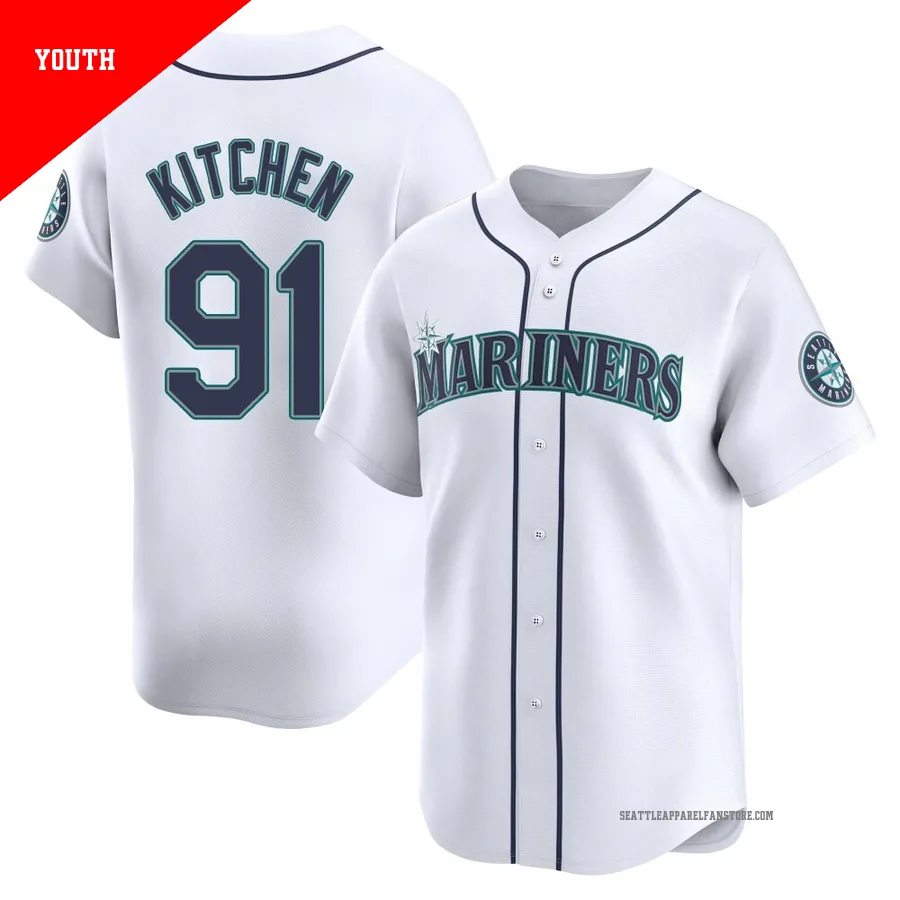 Youth Seattle Mariners ＃91 Austin Kitchen White Limited Home Jersey